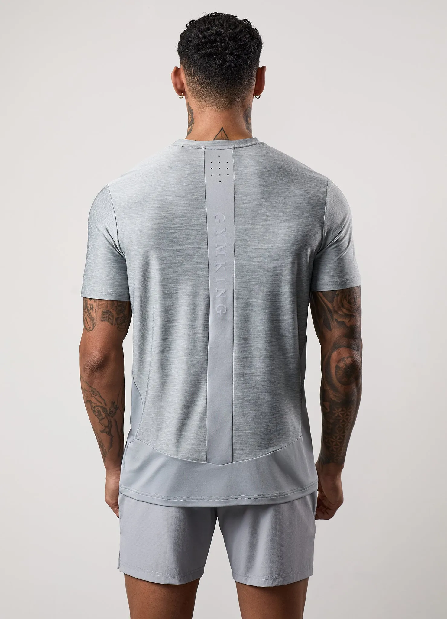 RibbedNeckBanding Smooth Finish Gym King Fusion Hybrid Tee - Silver Grey