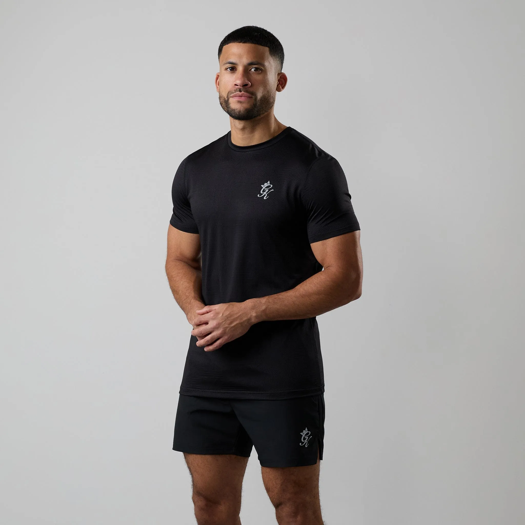 Gym King Geometric Knit Tee - Black Versatile Outfit