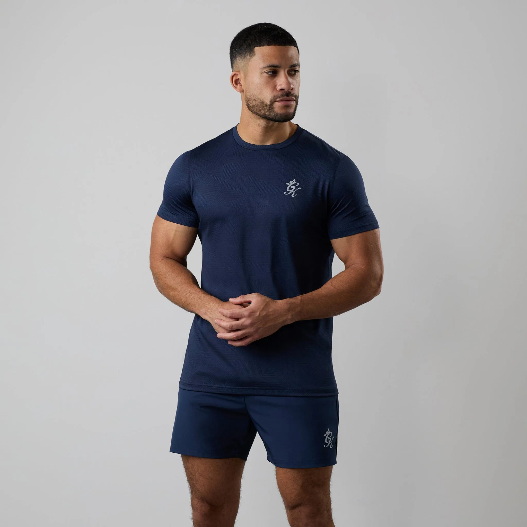 Gym King Geometric Knit Tee - Navy All Season Wear Breathable Fit