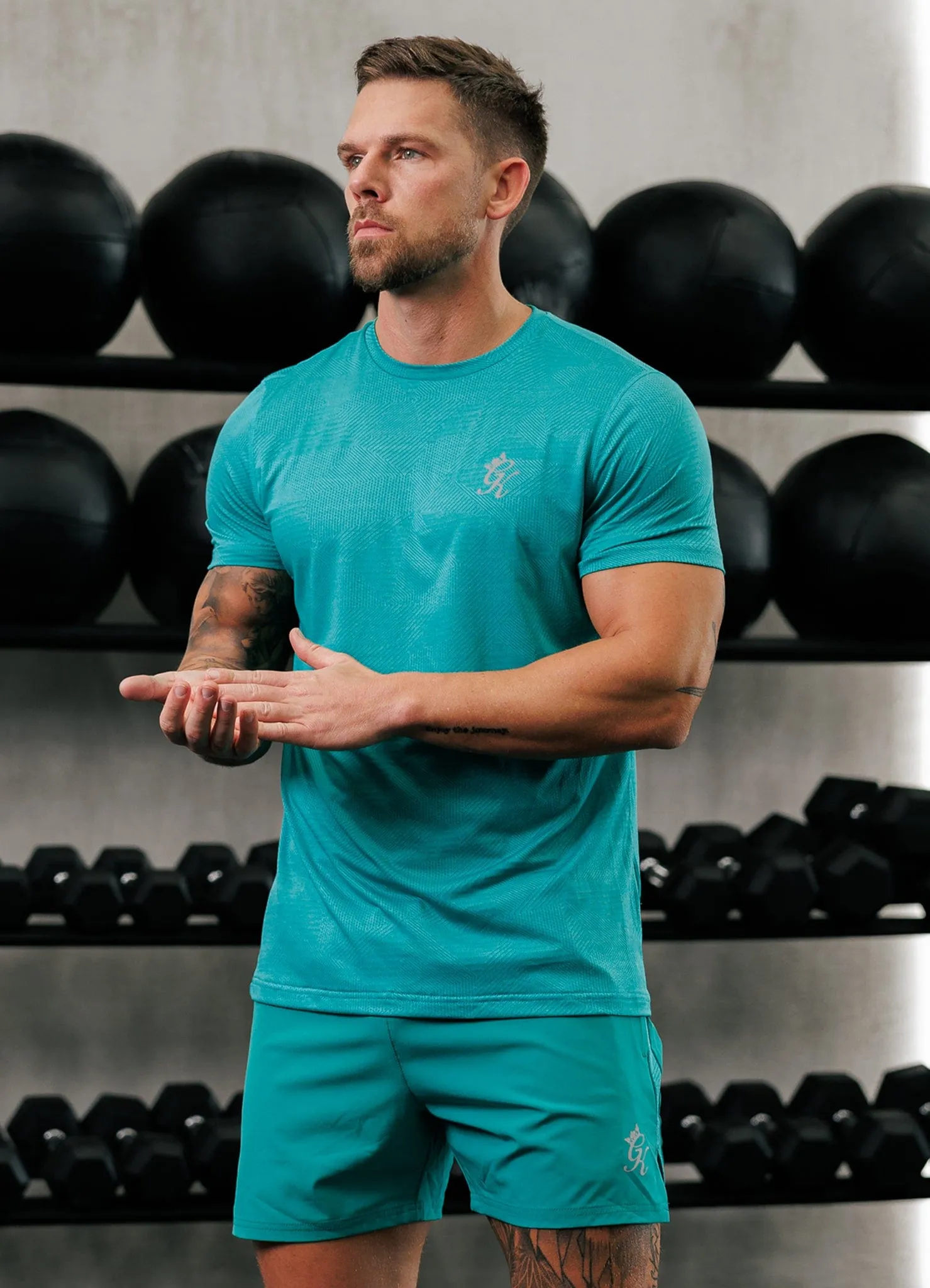 Gym King Geometric Knit Tee - Ultra Marine Green Comfy Wardrobe