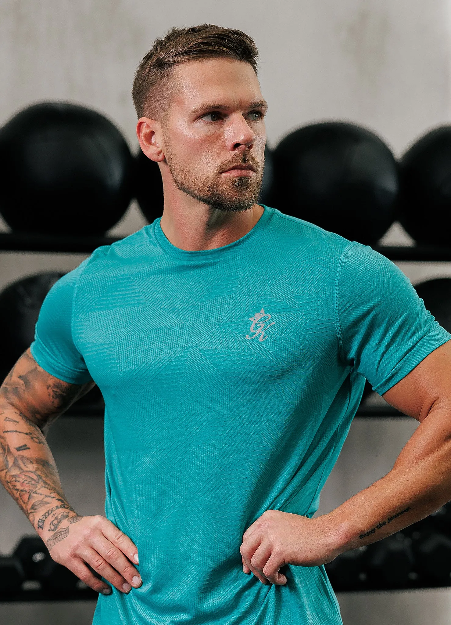 Temperature Regulating Gym King Geometric Knit Tee - Ultra Marine Green