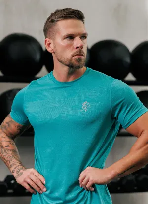 Temperature Regulating Gym King Geometric Knit Tee - Ultra Marine Green