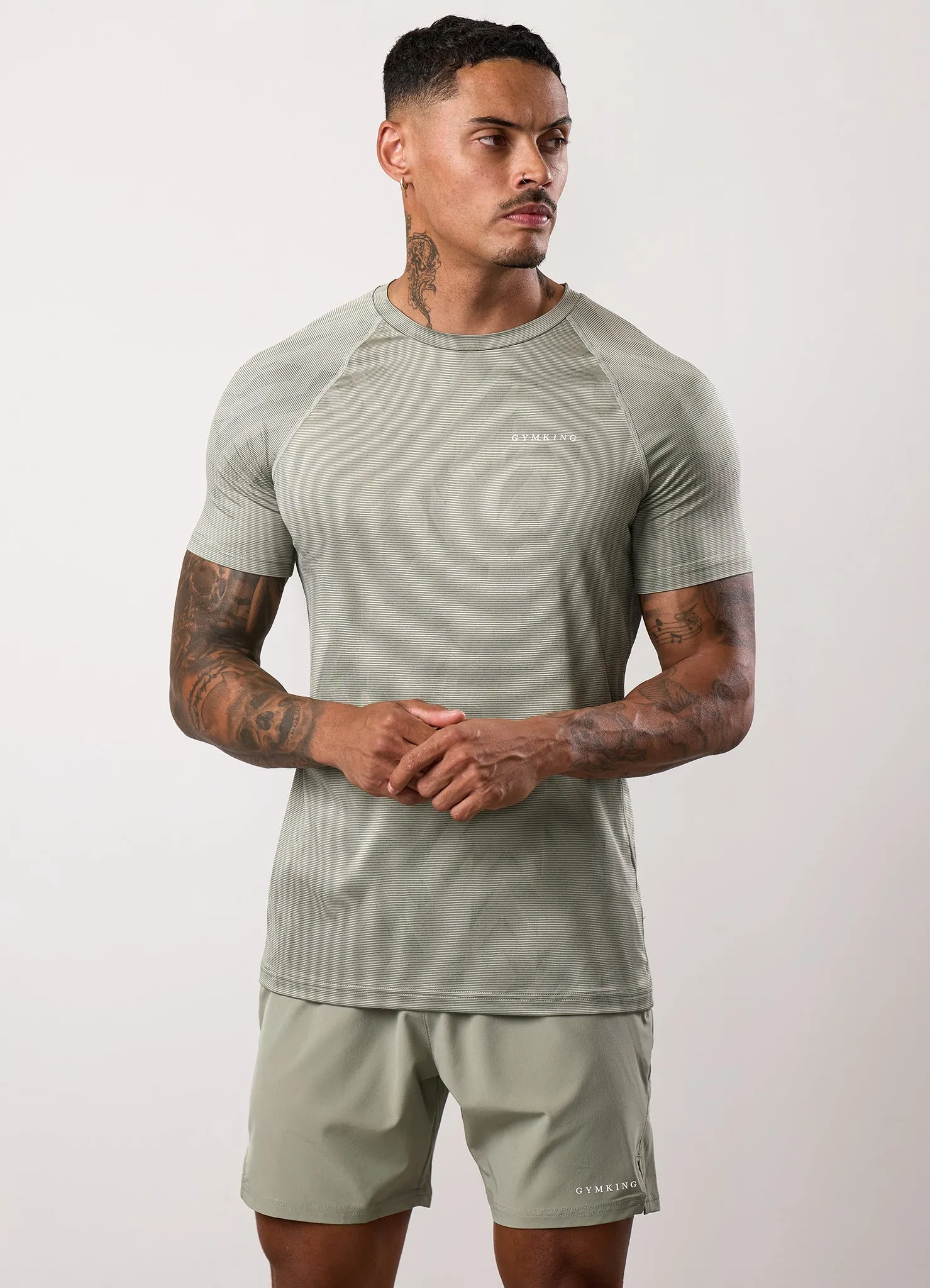 Thermoregulating Fabric Basic Layer Gym King Limitless Abstract Knit Tee - Soft Khaki