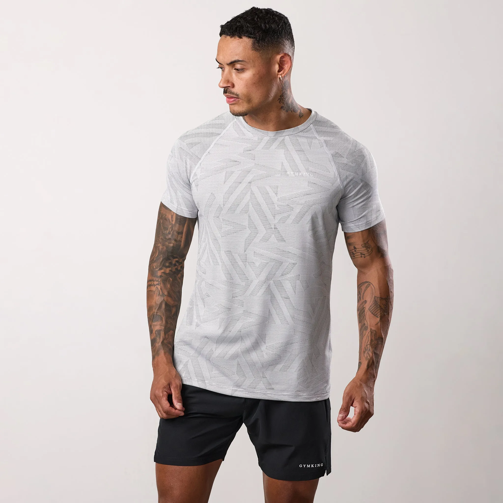 Breathable Layer Gym King Limitless Abstract Knit Tee - White/Black