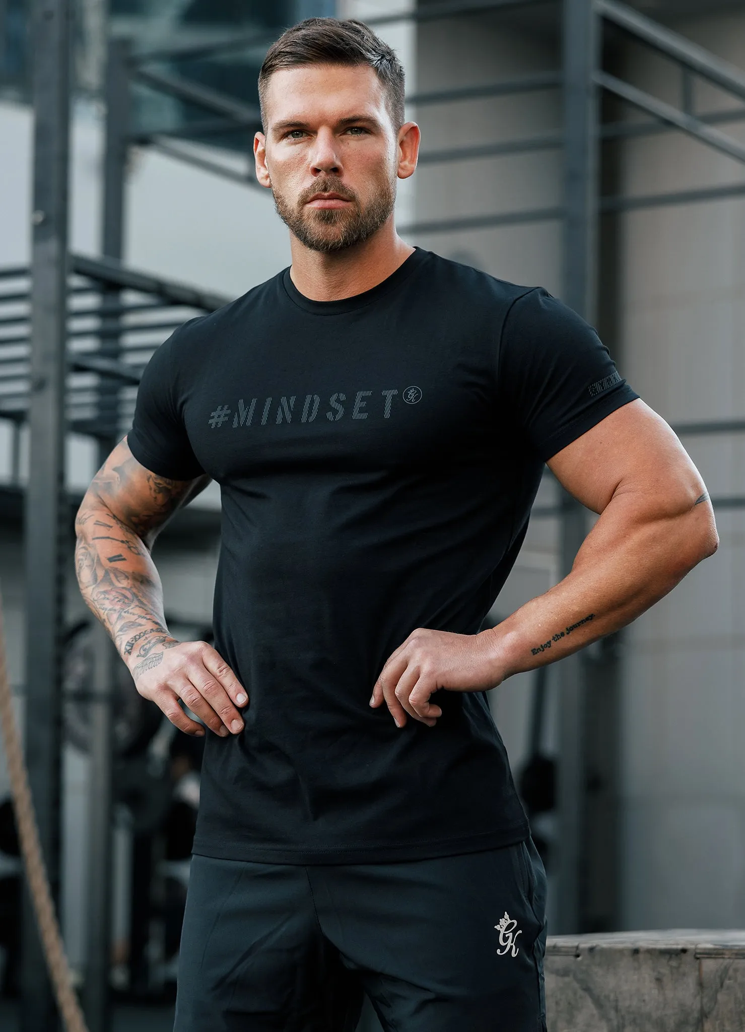 Gym King Mindset Jersey Tee - Black NoSideSeams TaglessCollar
