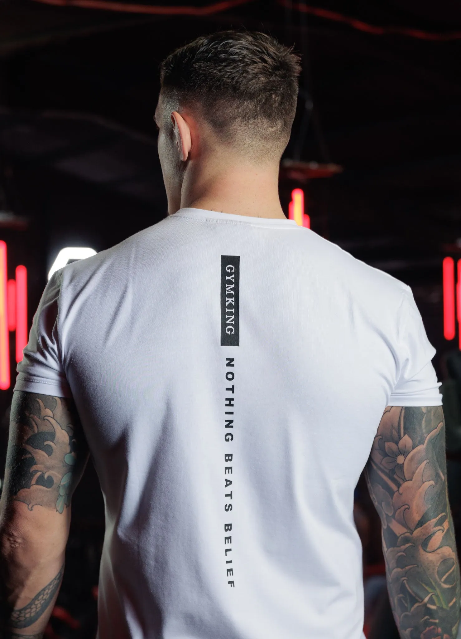 Gym King Nothing Beats Belief Tee - White Simple Comfort Wear