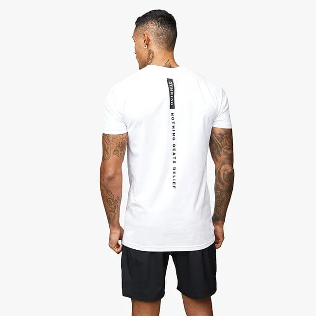 Gym King Nothing Beats Belief Tee - White Flattering Shape Airflow Mesh Panels