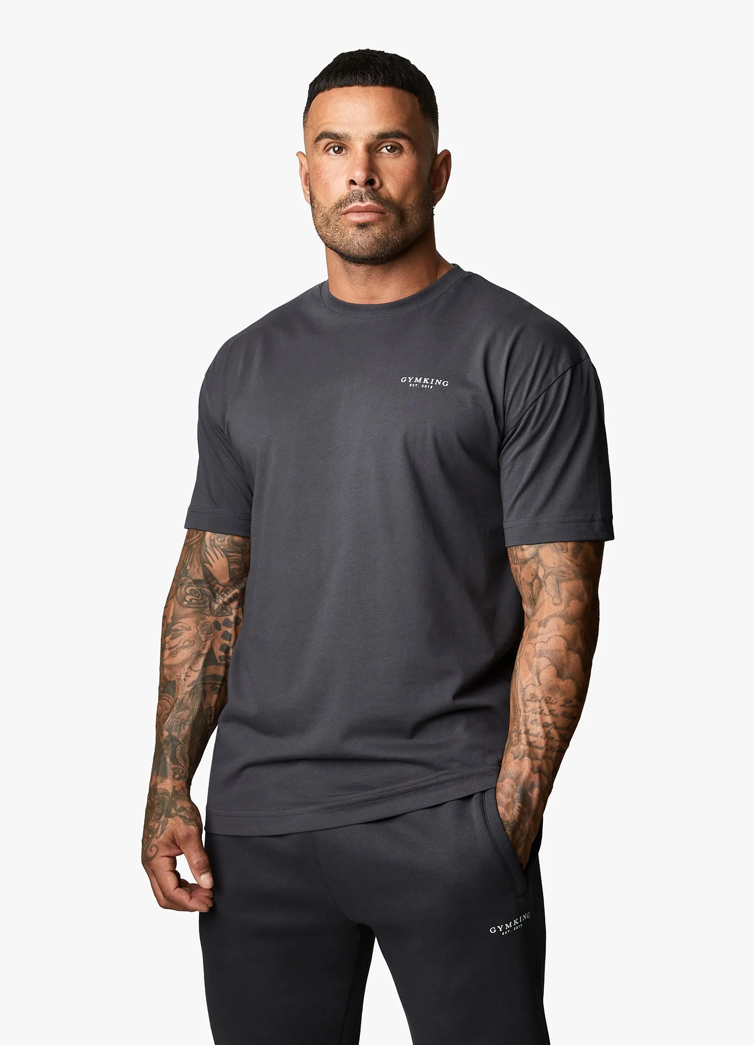 ComfortOptimizedConstruction Relaxed Smart Gym King Oversized Logo T-shirt - Dark Pewter