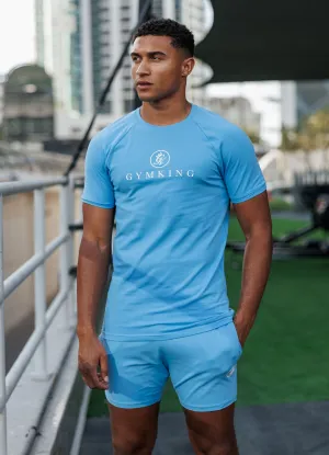 Stretch waistband Double Stitched Hem Gym King Pro Jersey Tee - Azure Blue