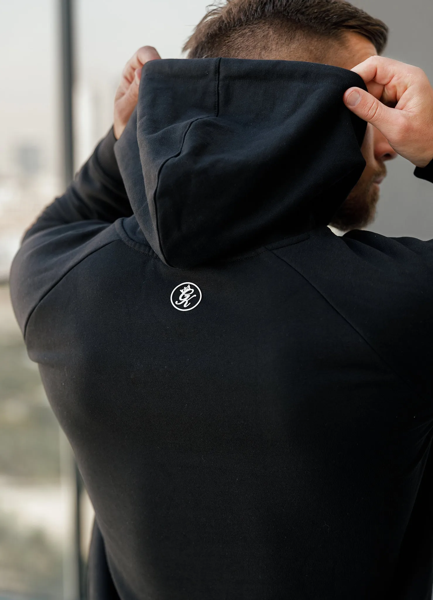 Gym King Pro Logo Fleece Hood - Black Petite Cut