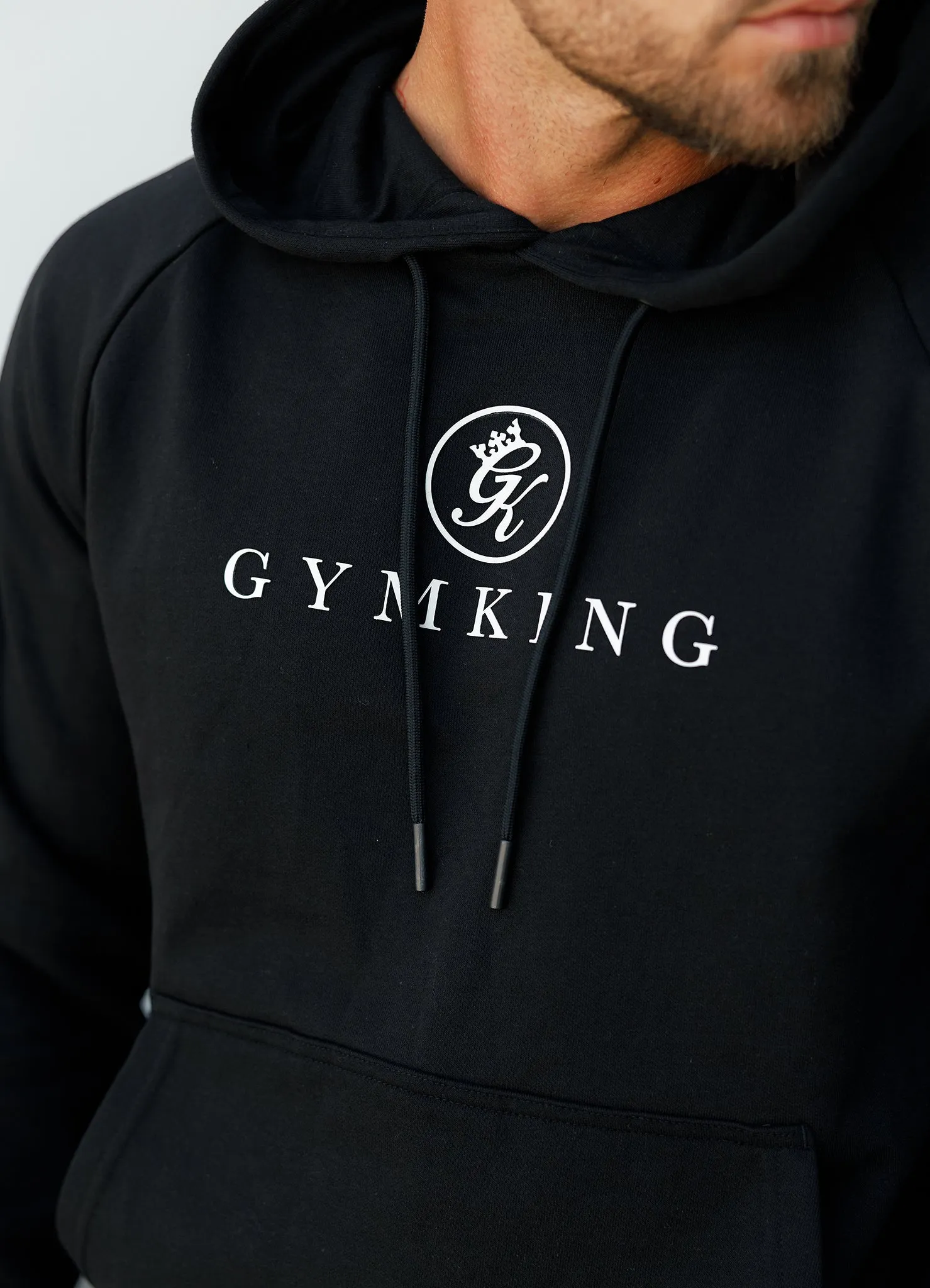 Gym King Pro Logo Fleece Hood - Black Patchwork Men's