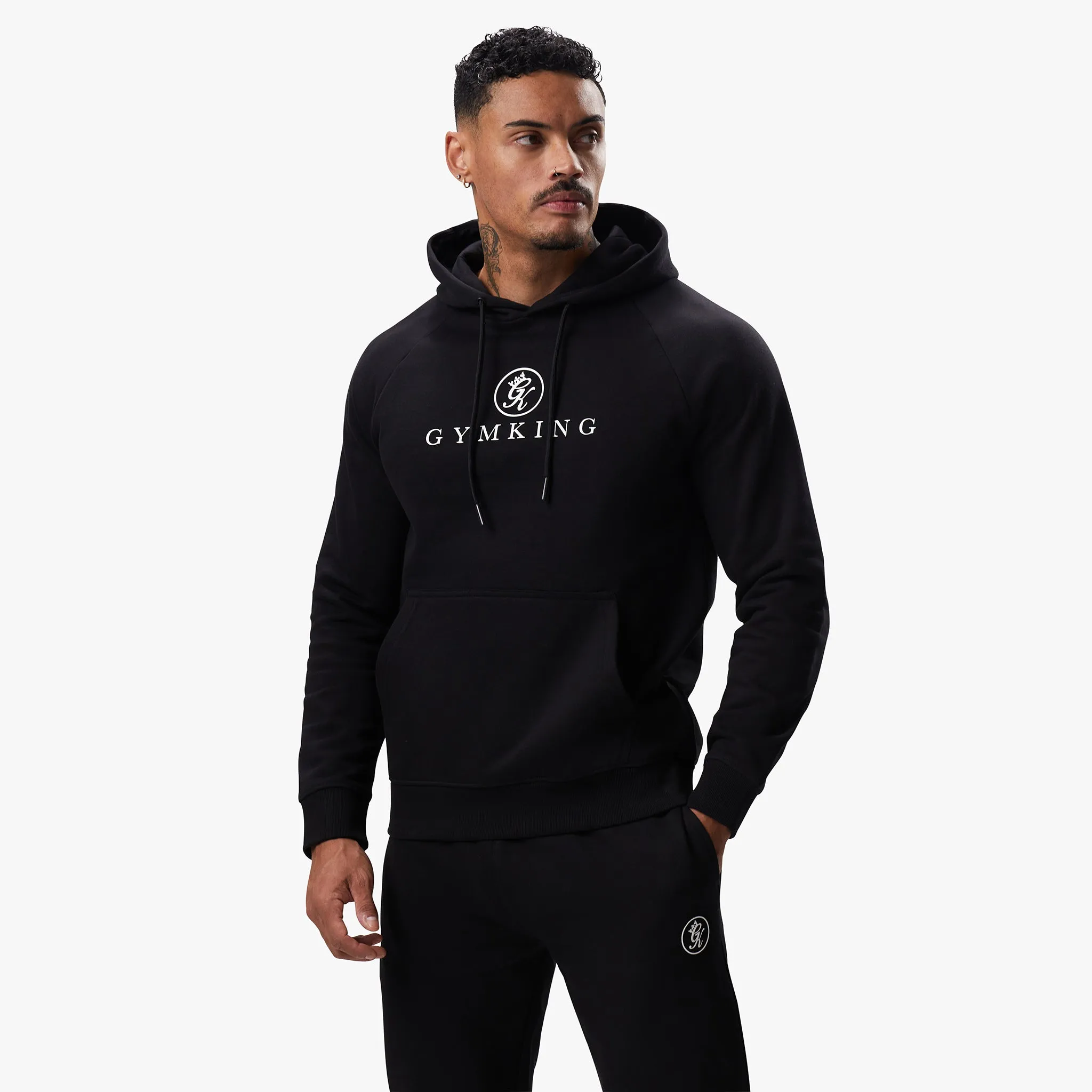 Gym King Pro Logo Fleece Hood - Black Essential Clothing Soft and Warm
