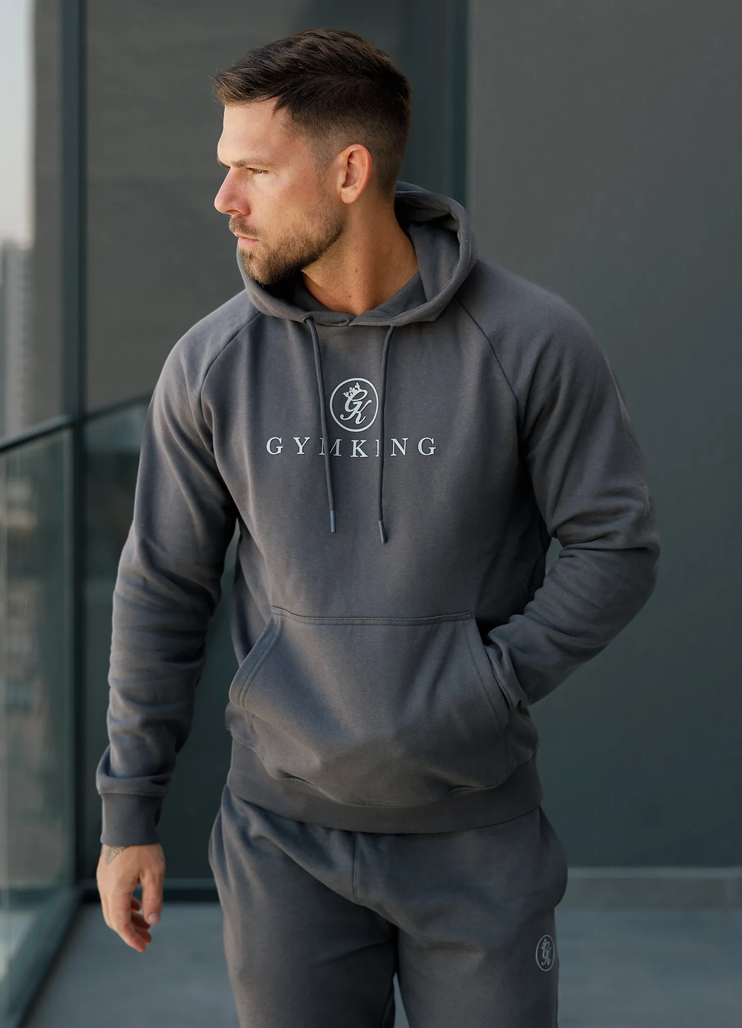 Gym King Pro Logo Fleece Hood - Graphite Classic Relaxed Cozy Wear