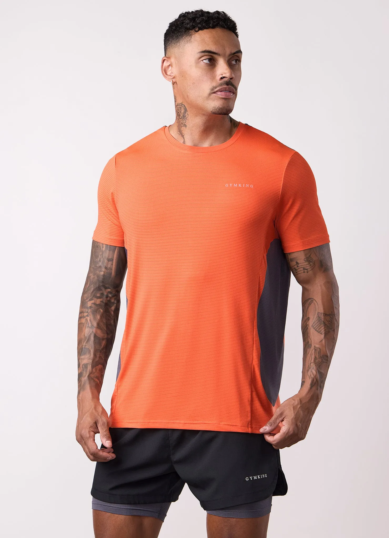 VintageWash Gym King Progress Performance Tee - Hot Orange/Graphite