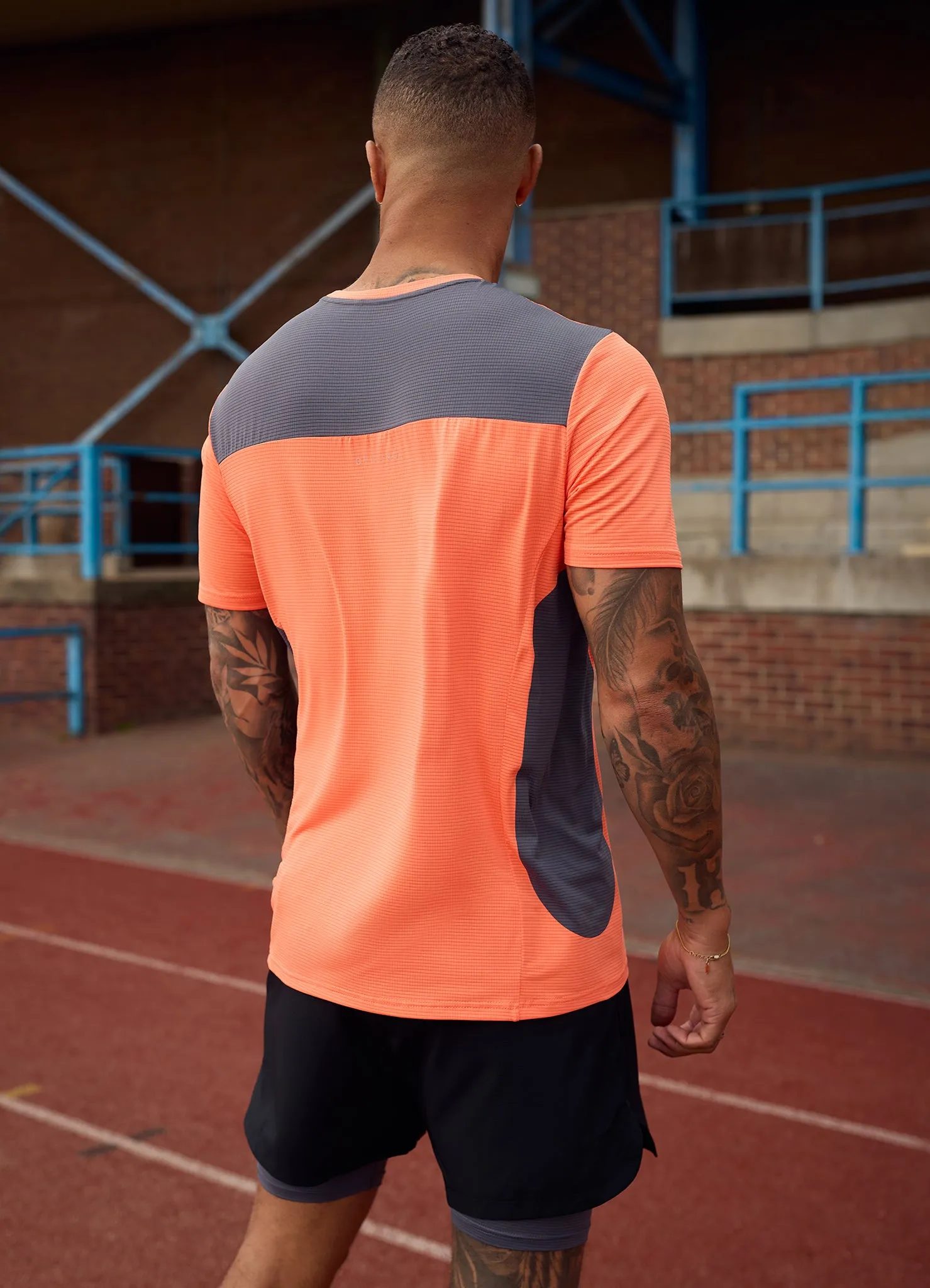 Fashion-Forward Look Gym King Progress Performance Tee - Hot Orange/Graphite