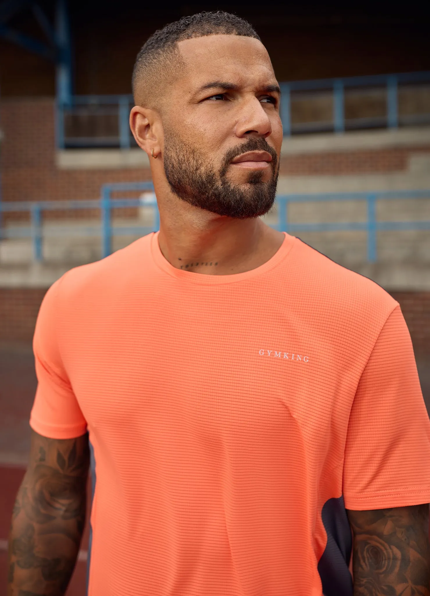 Gym King Progress Performance Tee - Hot Orange/Graphite Moisture Control Fabric