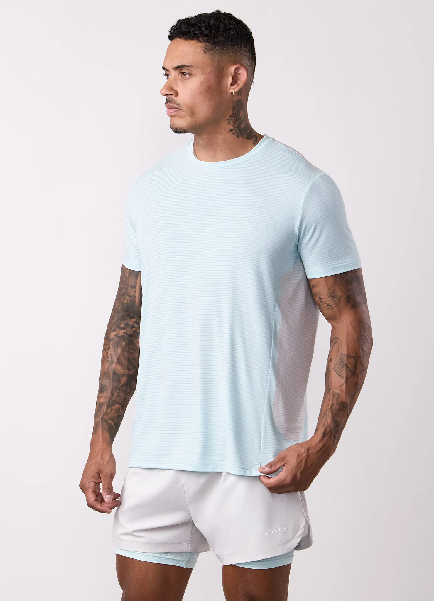 Gym King Progress Performance Tee - Ice Blue/Light Grey Layered Neckline