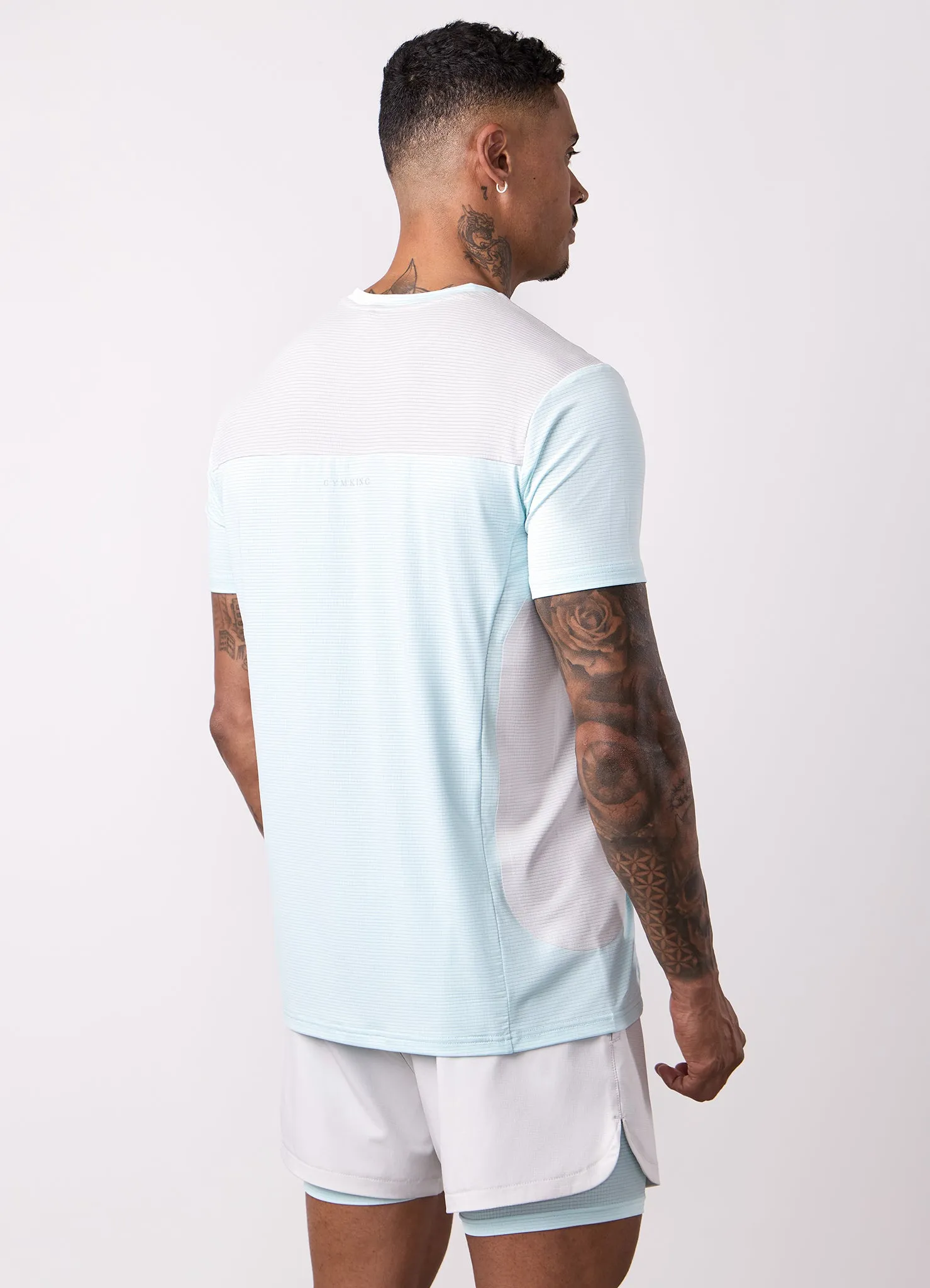 Timeless Design Hypoallergenic Textile Gym King Progress Performance Tee - Ice Blue/Light Grey