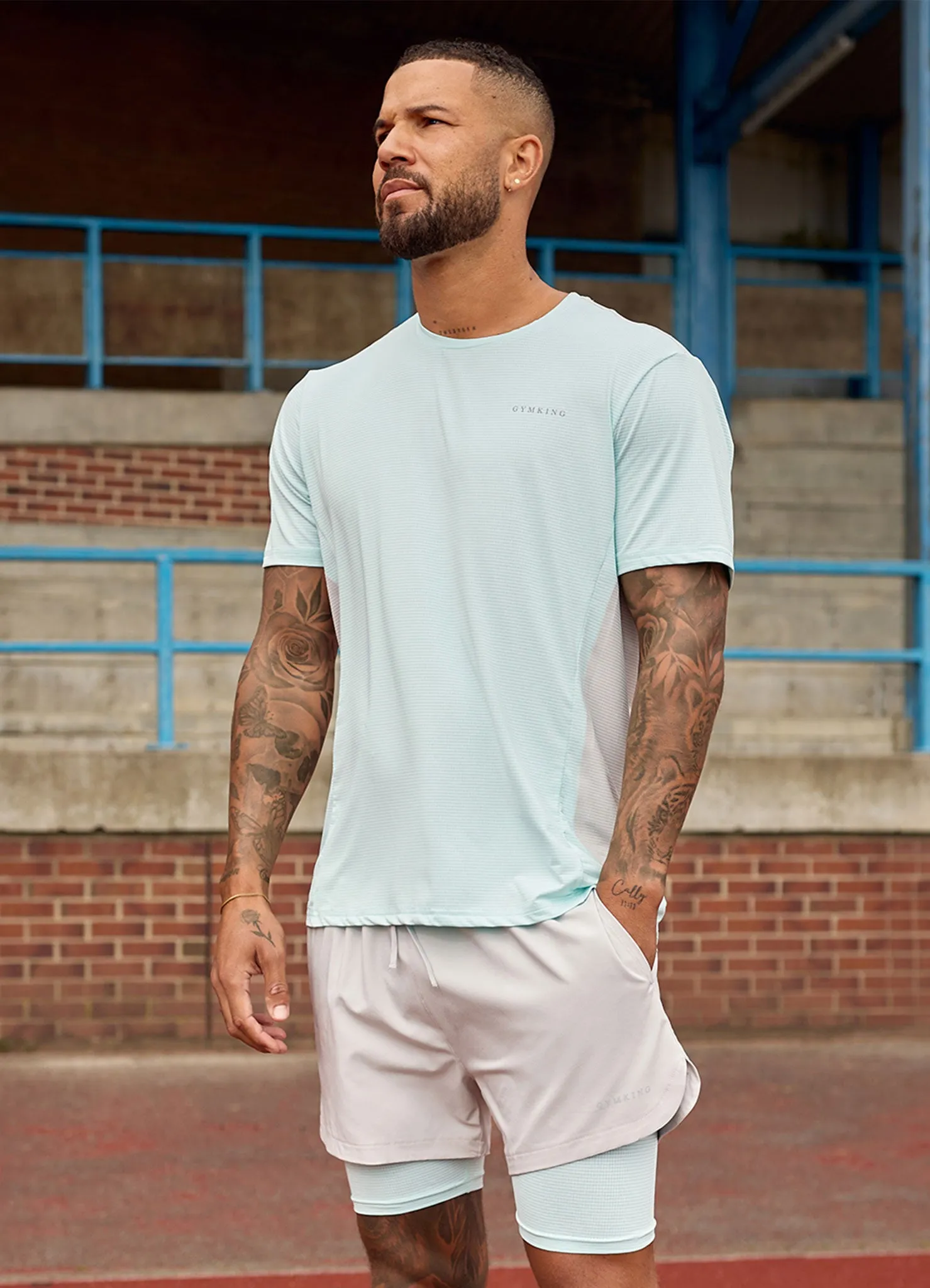 Easy and Relaxed Versatile Performance Gym King Progress Performance Tee - Ice Blue/Light Grey