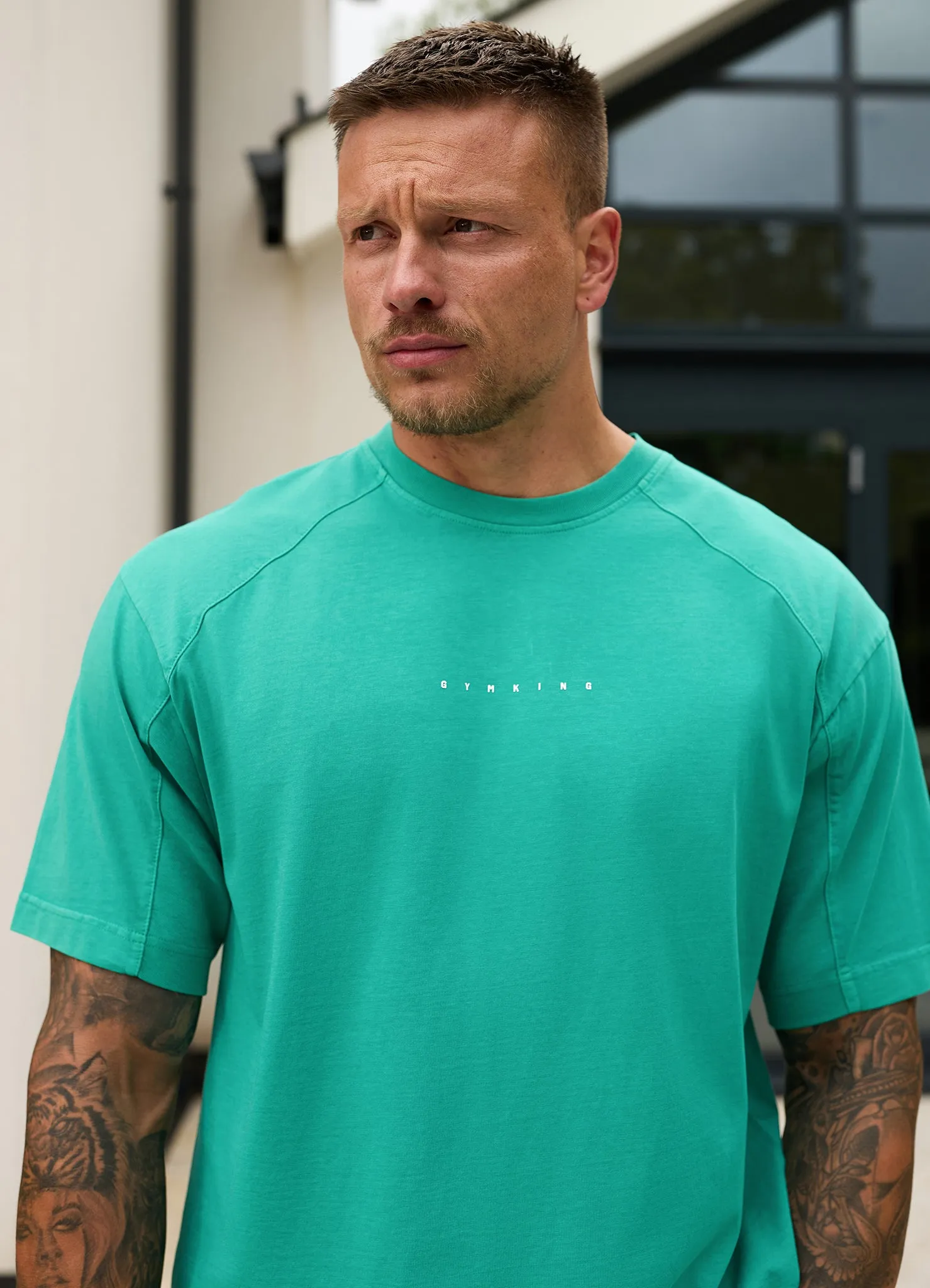 Gym King Purpose Washed Tee - Aqua Teal light layering SoftenedTexturedWeave