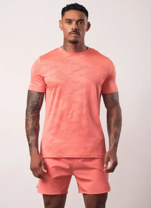 All Day Flex Gym King Relentless Camo Tee - Coral Punch