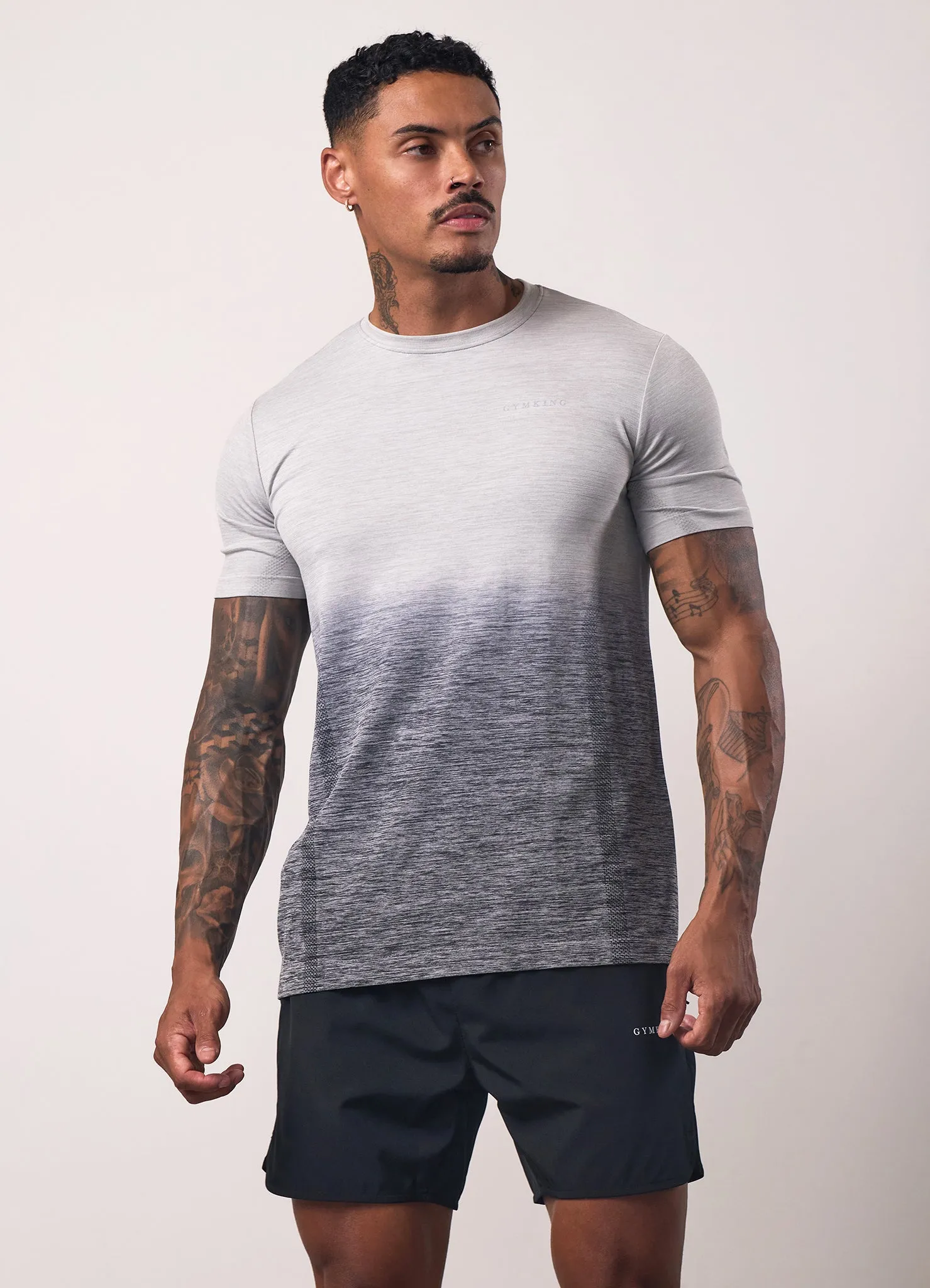Evergreen Gym King Relentless Ombre Seamless Tee - Black/Urban Grey
