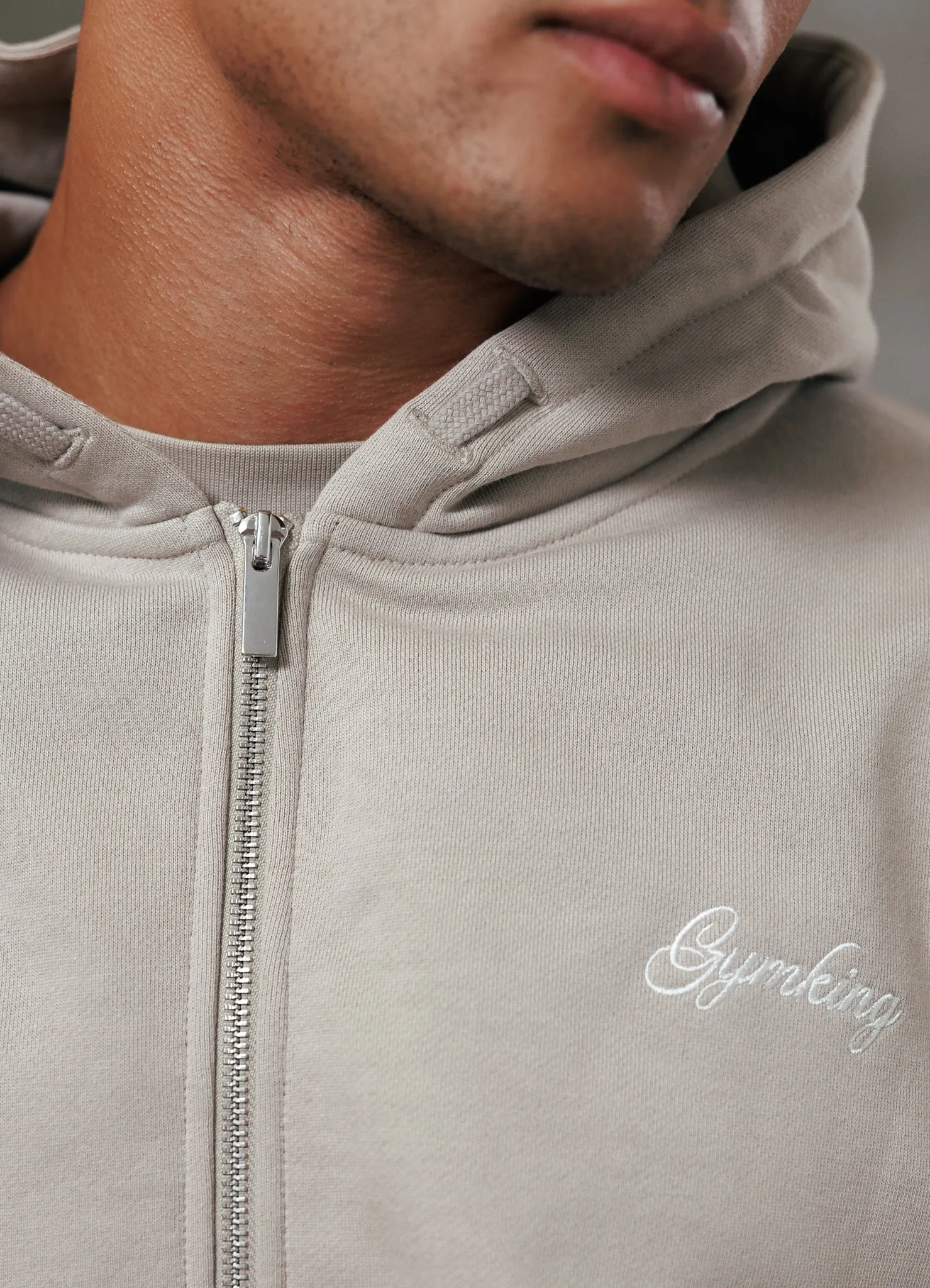 Gym King Script Relaxed Fit Full Zip Hood - Light Sand Competitive Advantage Casual tops