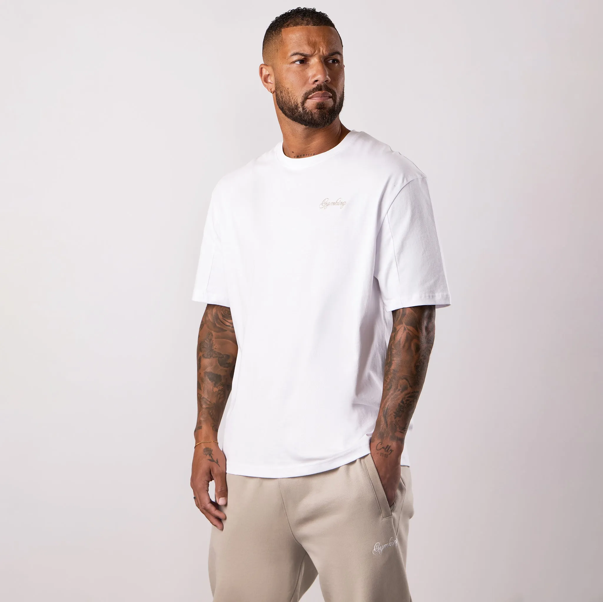 harmonious Gym King Script Relaxed Fit Tee - White