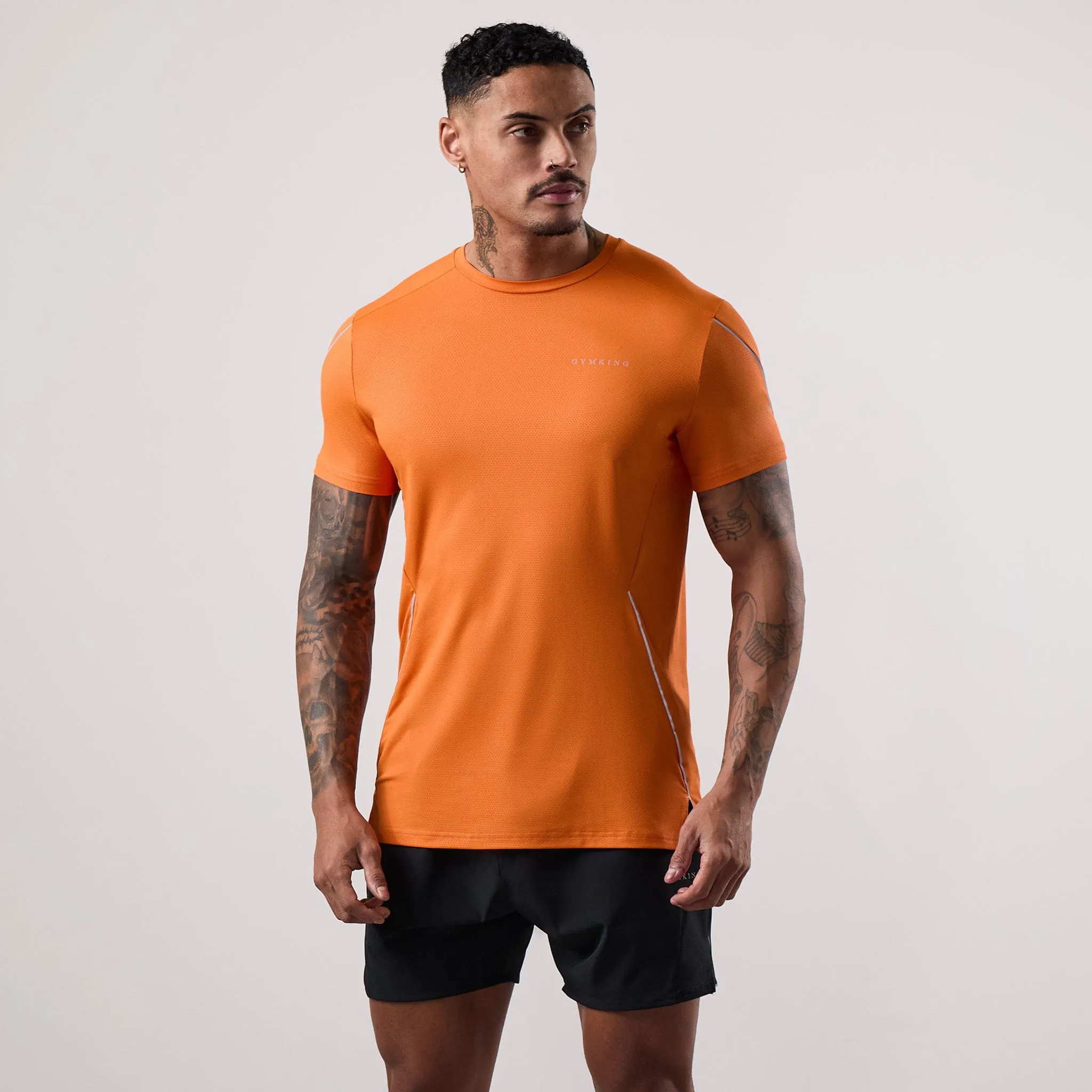 Gym King Hex All Over Print Tee - Burnt Orange Performance Fit Wear AntiStaticLining