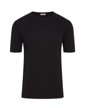Breathable Style Casual Touch Herno Double Sleeve Arm Detail Short Sleeve T-shirt (Black)