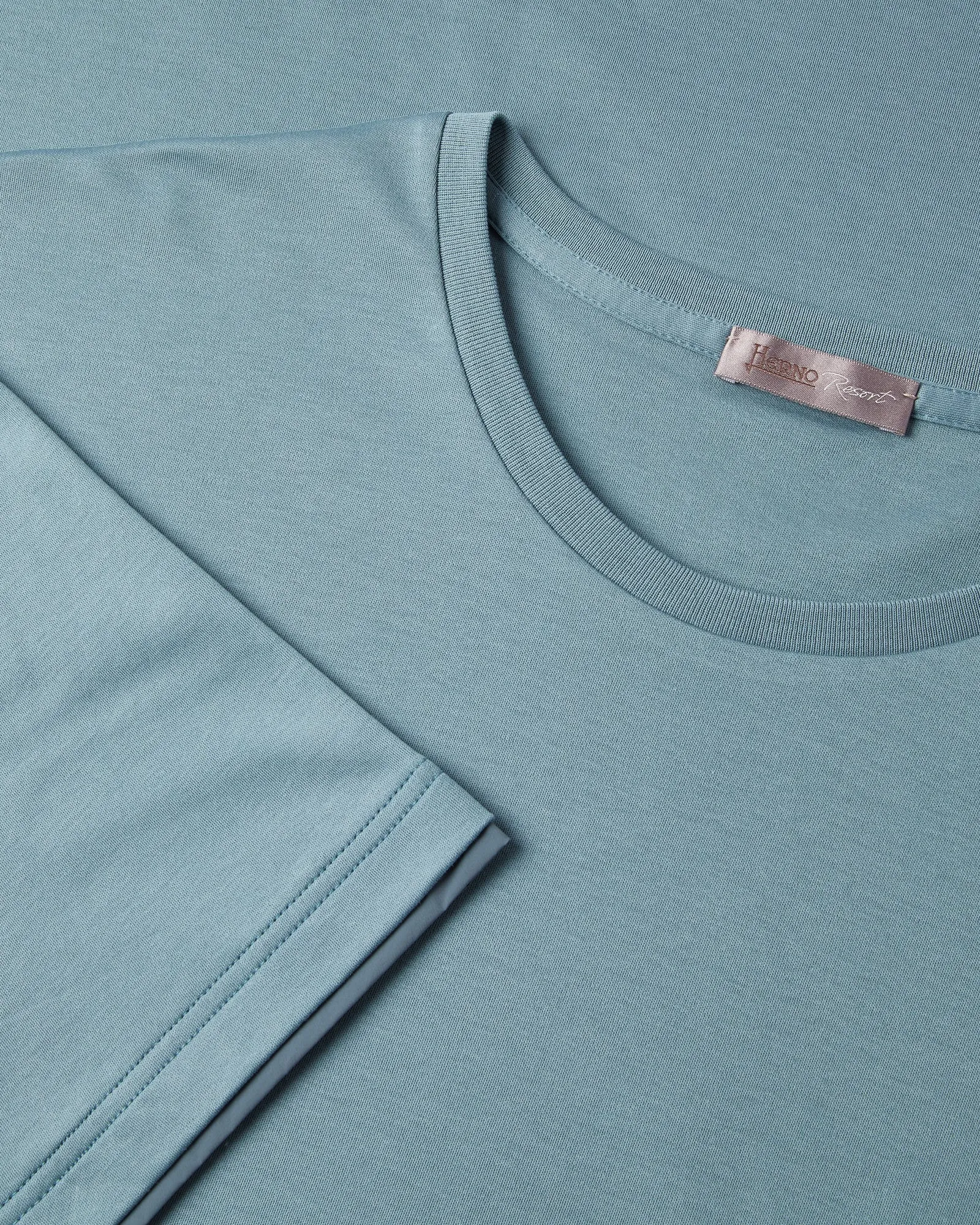 DoubleLayeredCollar Premium Material Herno Double Sleeve Arm Detail Short Sleeve T-shirt (Midnight Teal)