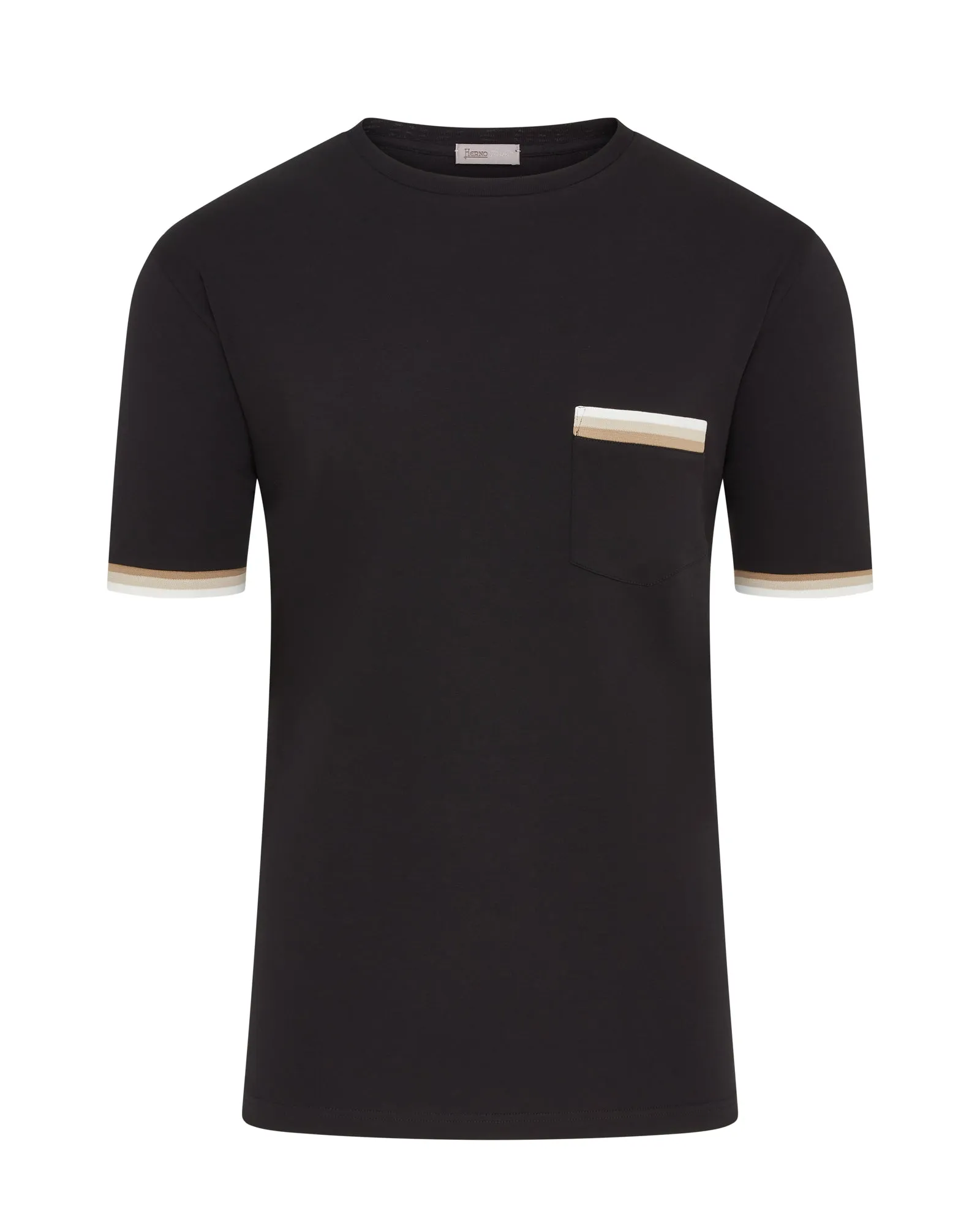 Herno Short Sleeve Tri Trim Pocket T-shirt (Black) SustainableManufacturing