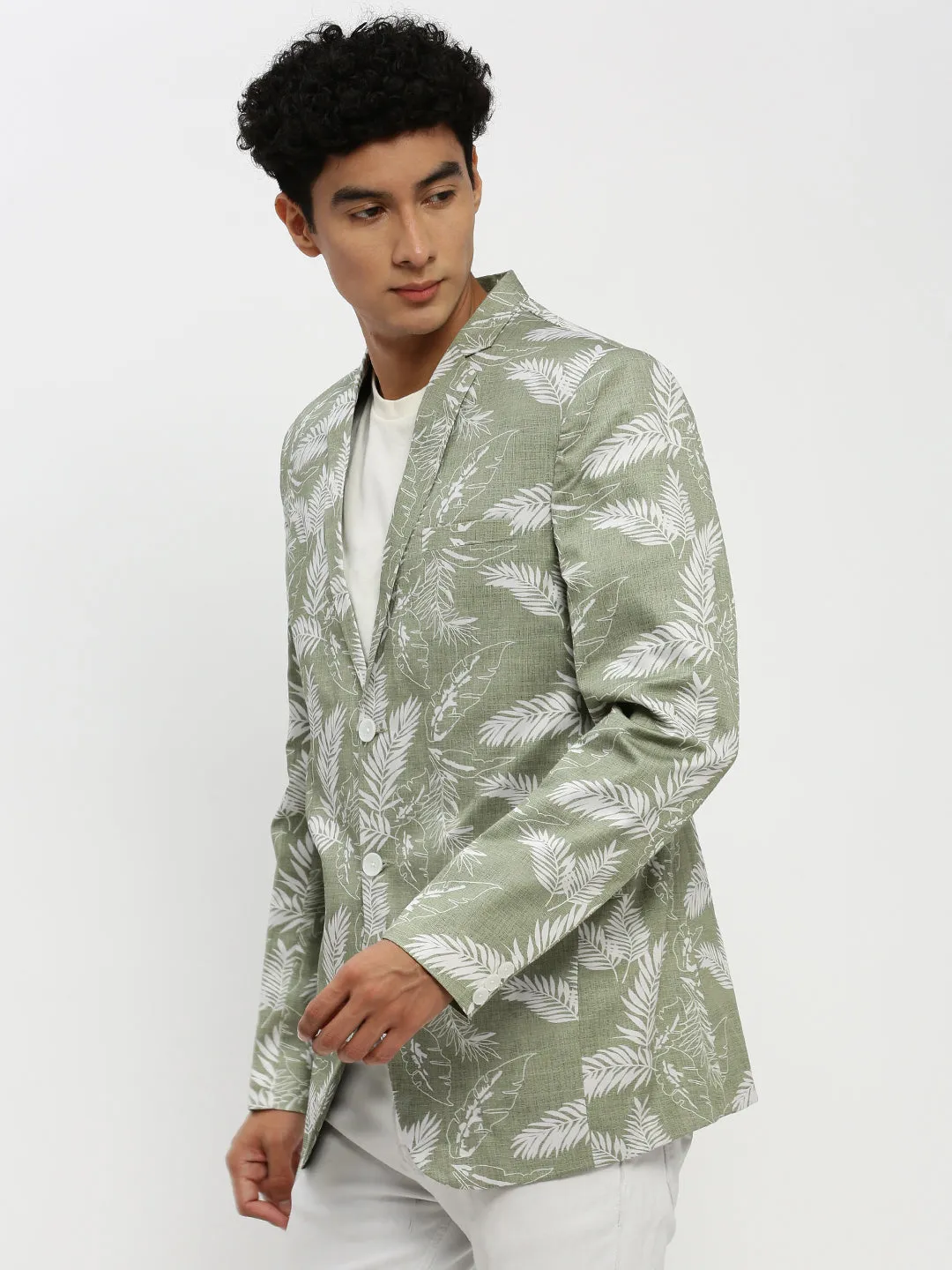 Cold Outfit Men's Sea Green Printed Notched Lapel Single Breasted Slim-Fit Blazer
