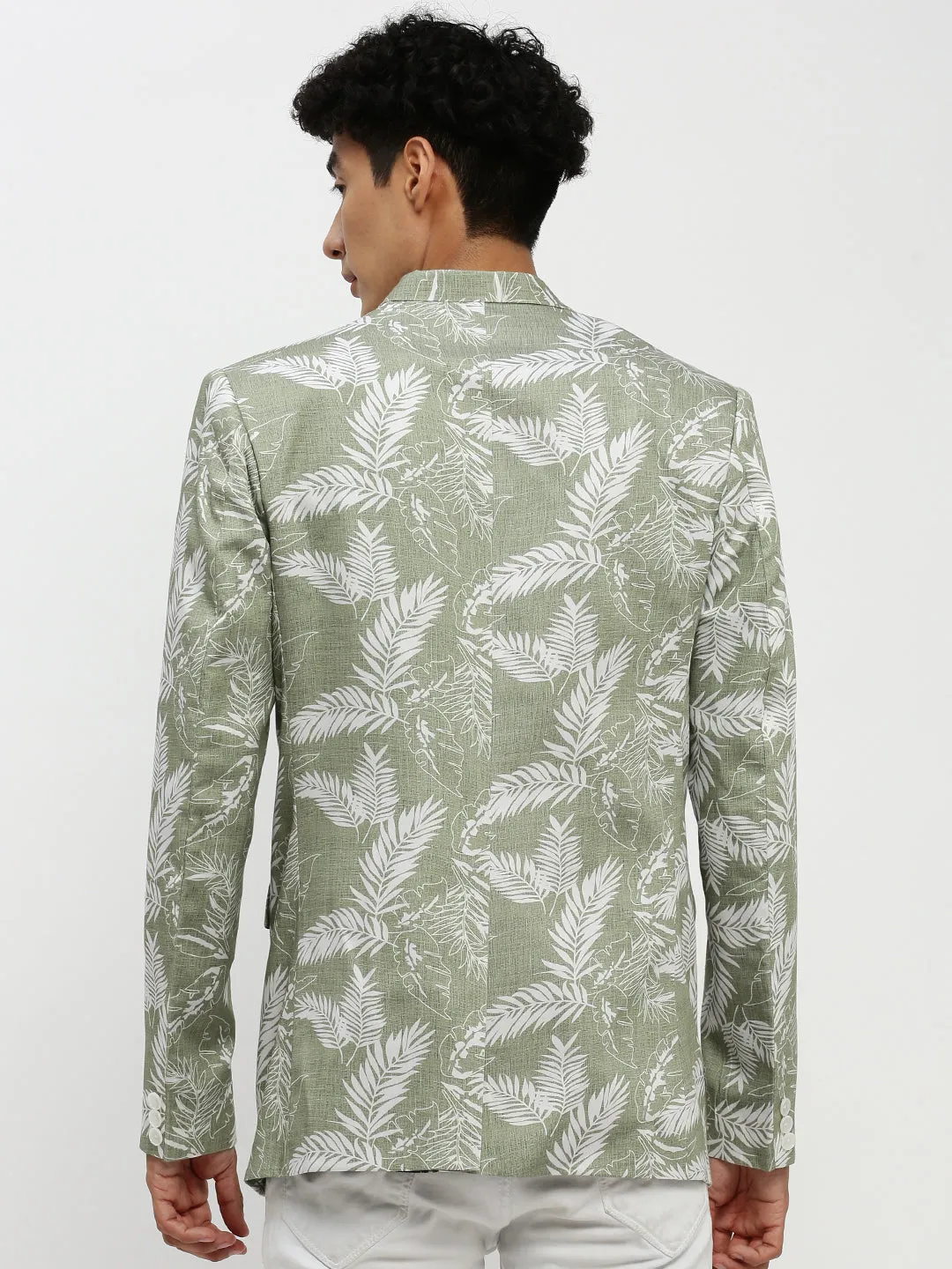 Men's Sea Green Printed Notched Lapel Single Breasted Slim-Fit Blazer Classic Fit Cut Effortless Layer