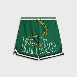 Quick Action Quick Dry Material Rhude Logo Basketball Swim Short - Forest Green / Black / White