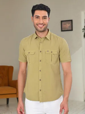 Men Solid Half Sleeve Cotton Shirt Quick Release Cuffs