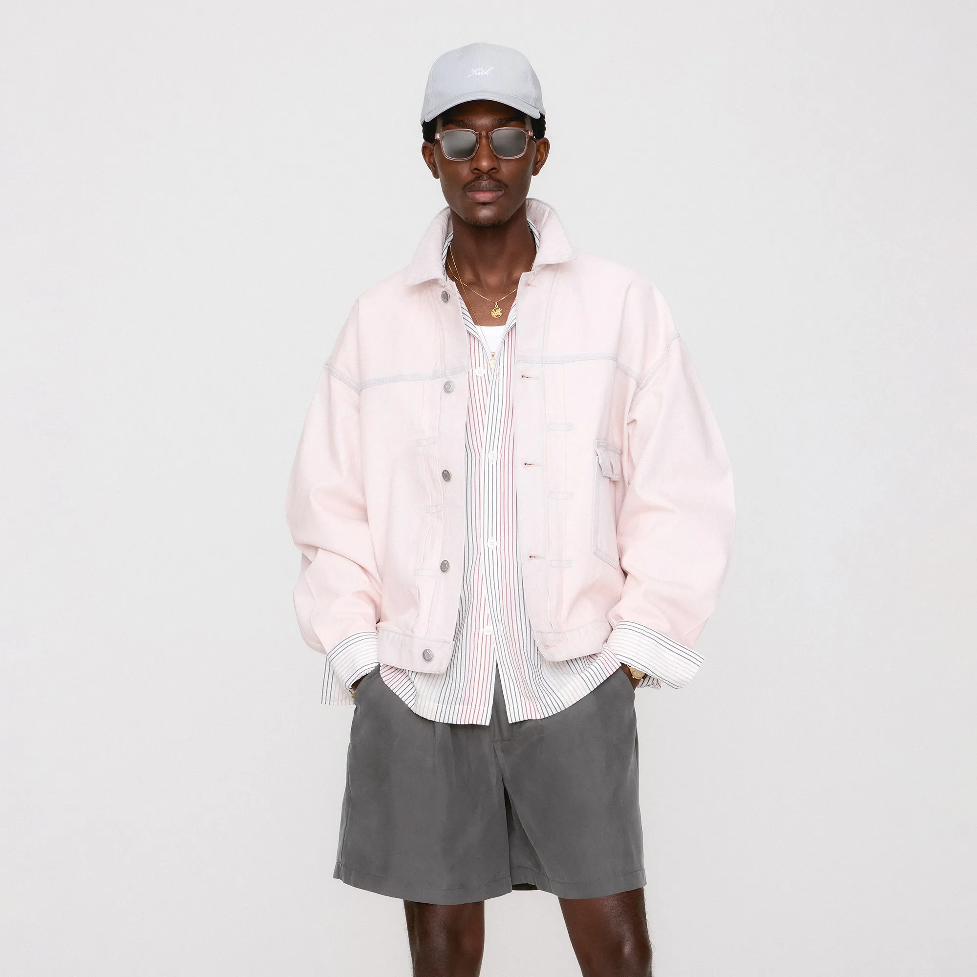 Reversible Layer Stowable Hood Kith Alonzo Denim Jacket - Washed Pastel