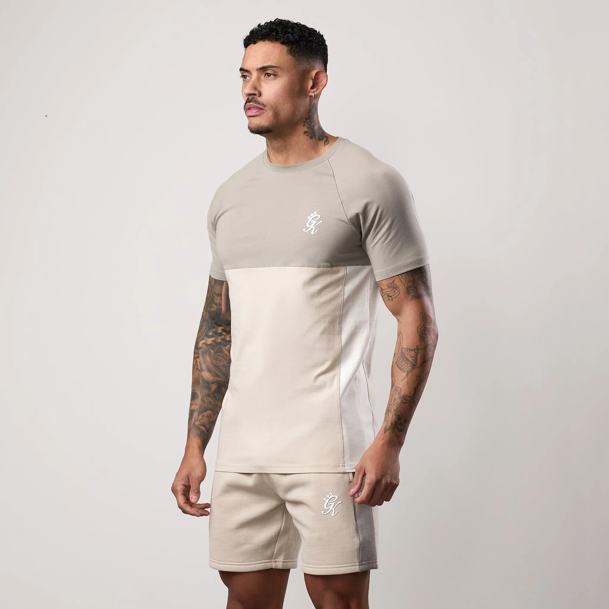 Gym King Contrast Panel Jersey Tee - Light Stone/Taupe/White Simple Fashion Minimalistic Wear