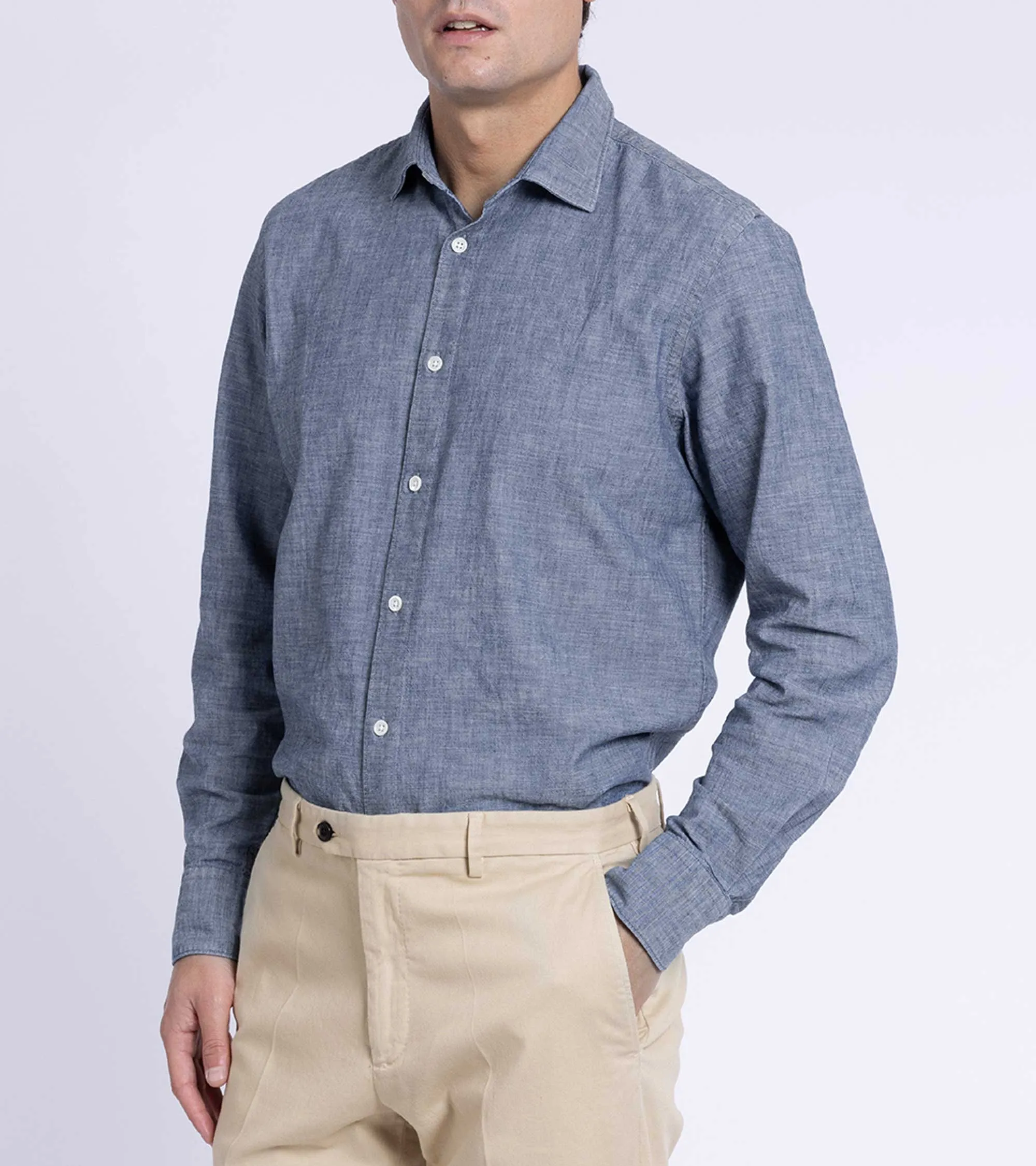 Handcrafted Detail Trunk Austin Japanese Chambray Shirt: Dark Blue
