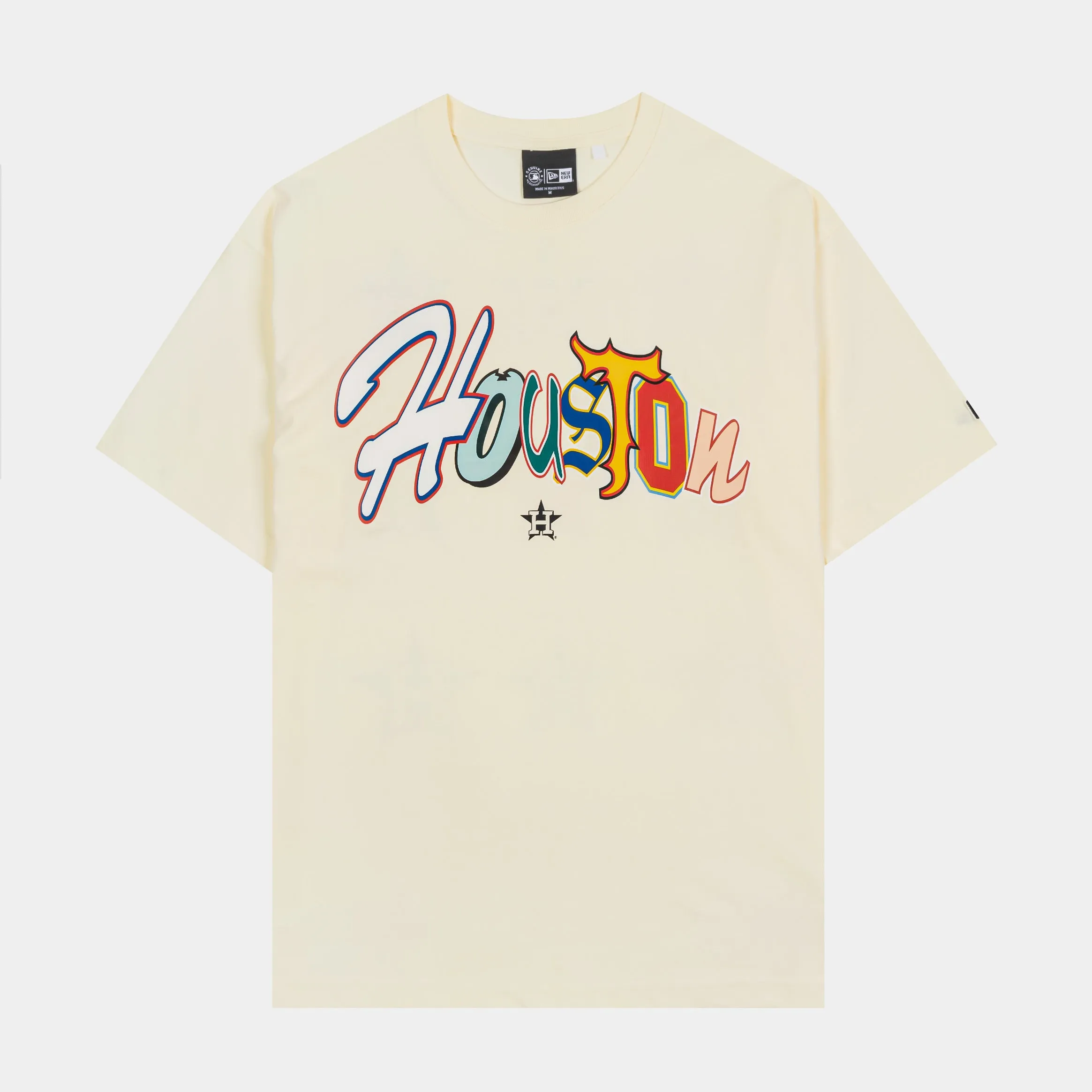 Houston Astros Life Graphic Mens Short Sleeve Shirt (Beige/Multi) V neck style