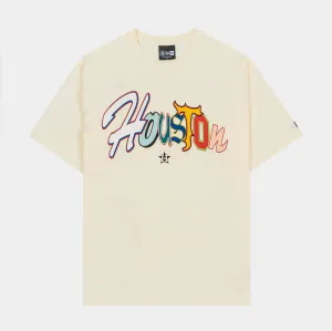 Houston Astros Life Graphic Mens Short Sleeve Shirt (Beige/Multi) V neck style