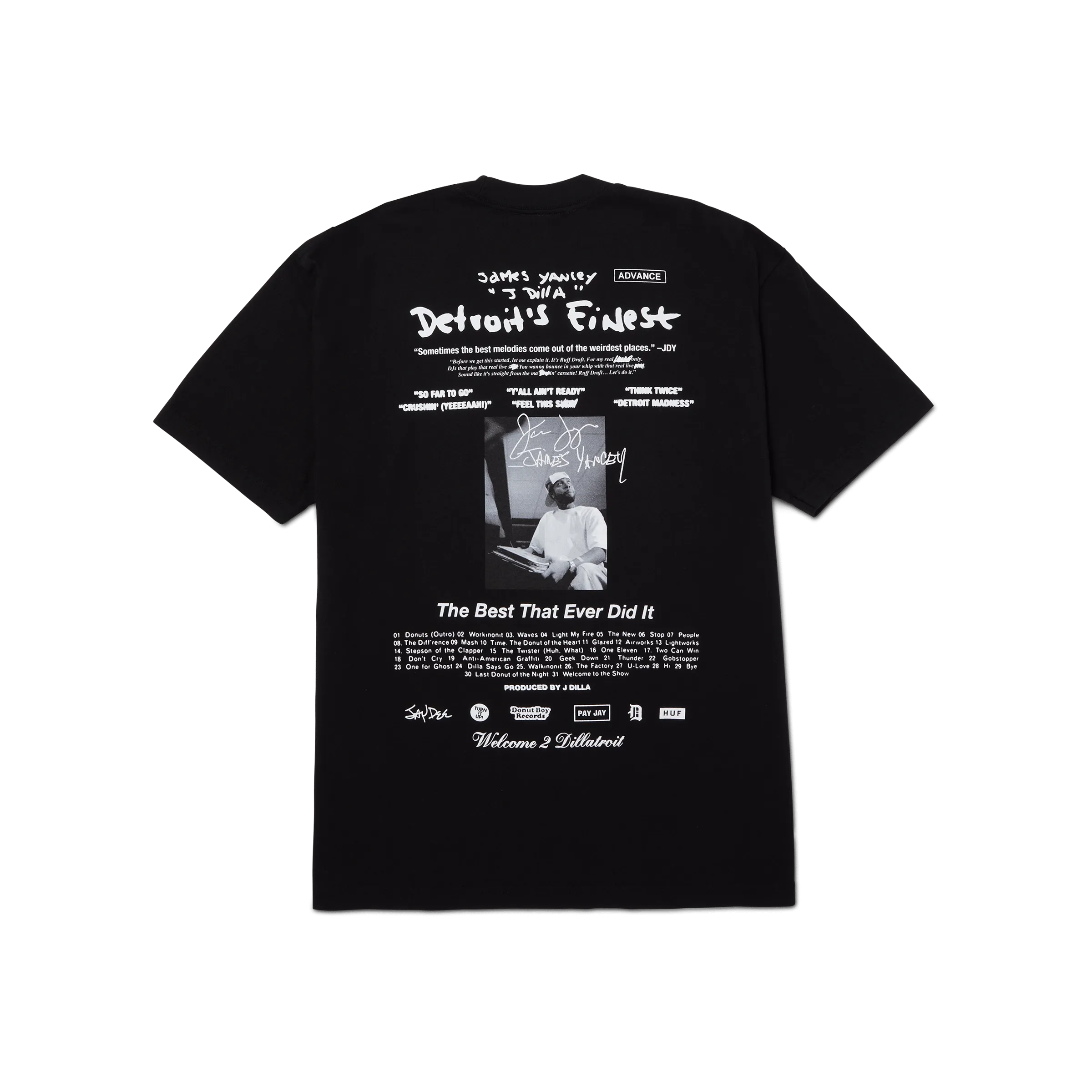 HUF x J Dilla Detroits Finest T-Shirt Laser Cut Edges Comfortable and stylish