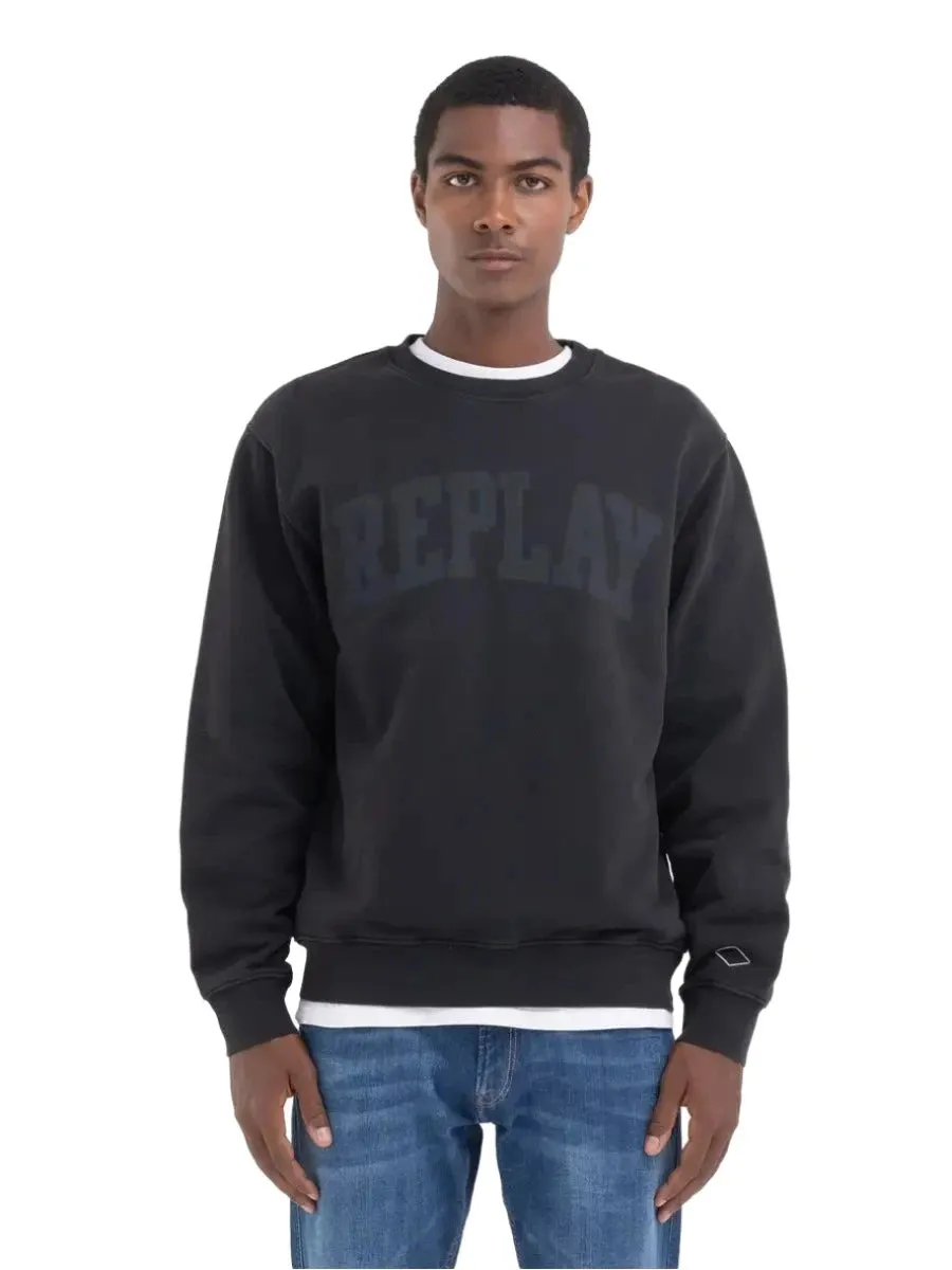 ID80205-Replay Black Sweatshirt Comfy Comfort Street Essential