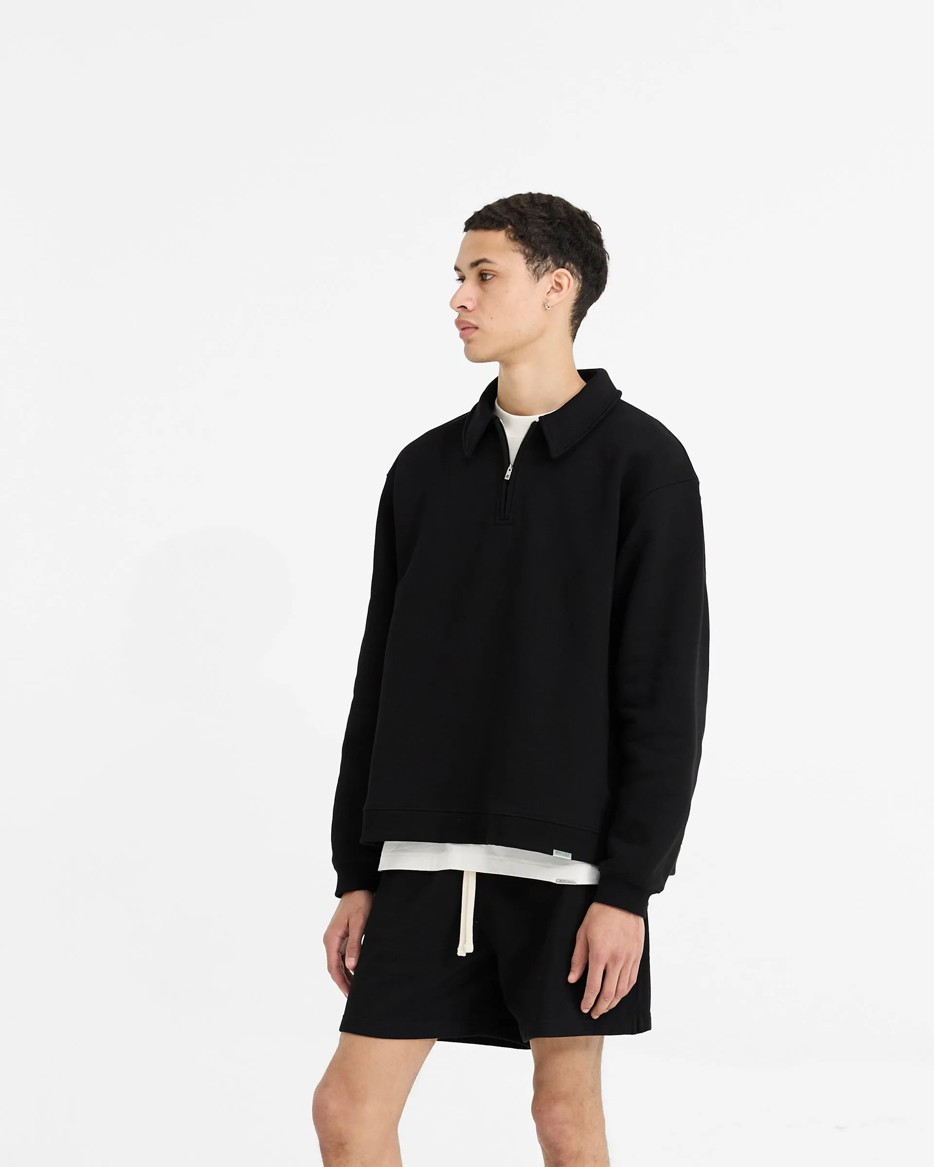 Initial Boxy Quarter Zip - Black Cozy Fleece