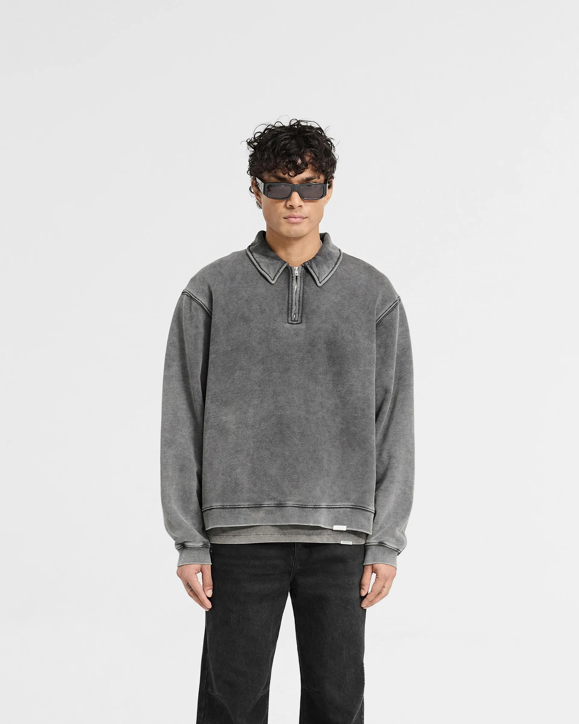 product UV resistant protection Stylish Hoodie Initial Boxy Quarter Zip - Vintage Grey