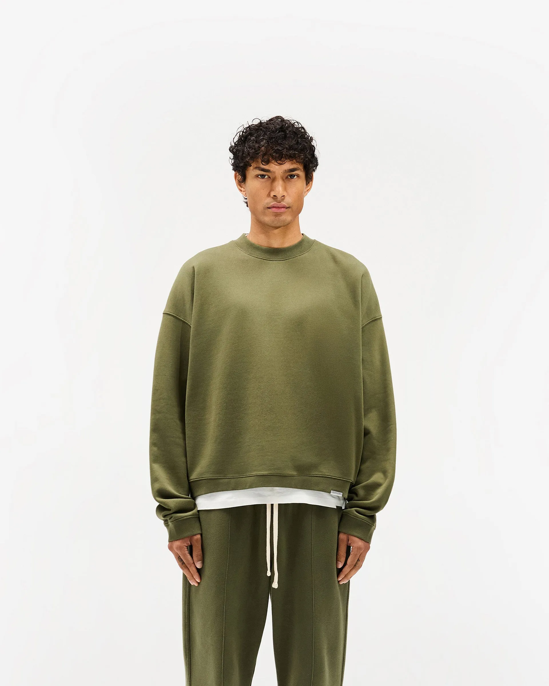 Product Innovation Neutral Colors Initial Boxy Sweater - Army Green