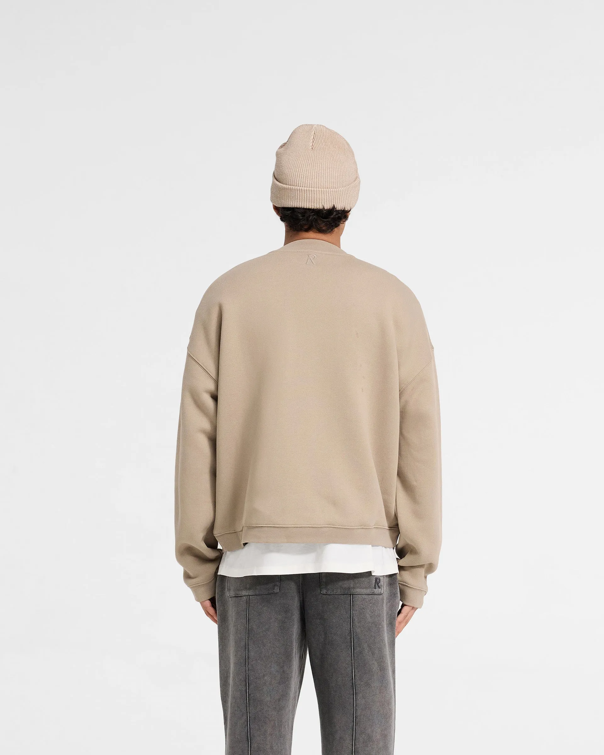 Weekend Layer Casual Hoodie Style Initial Boxy Sweater - Dune