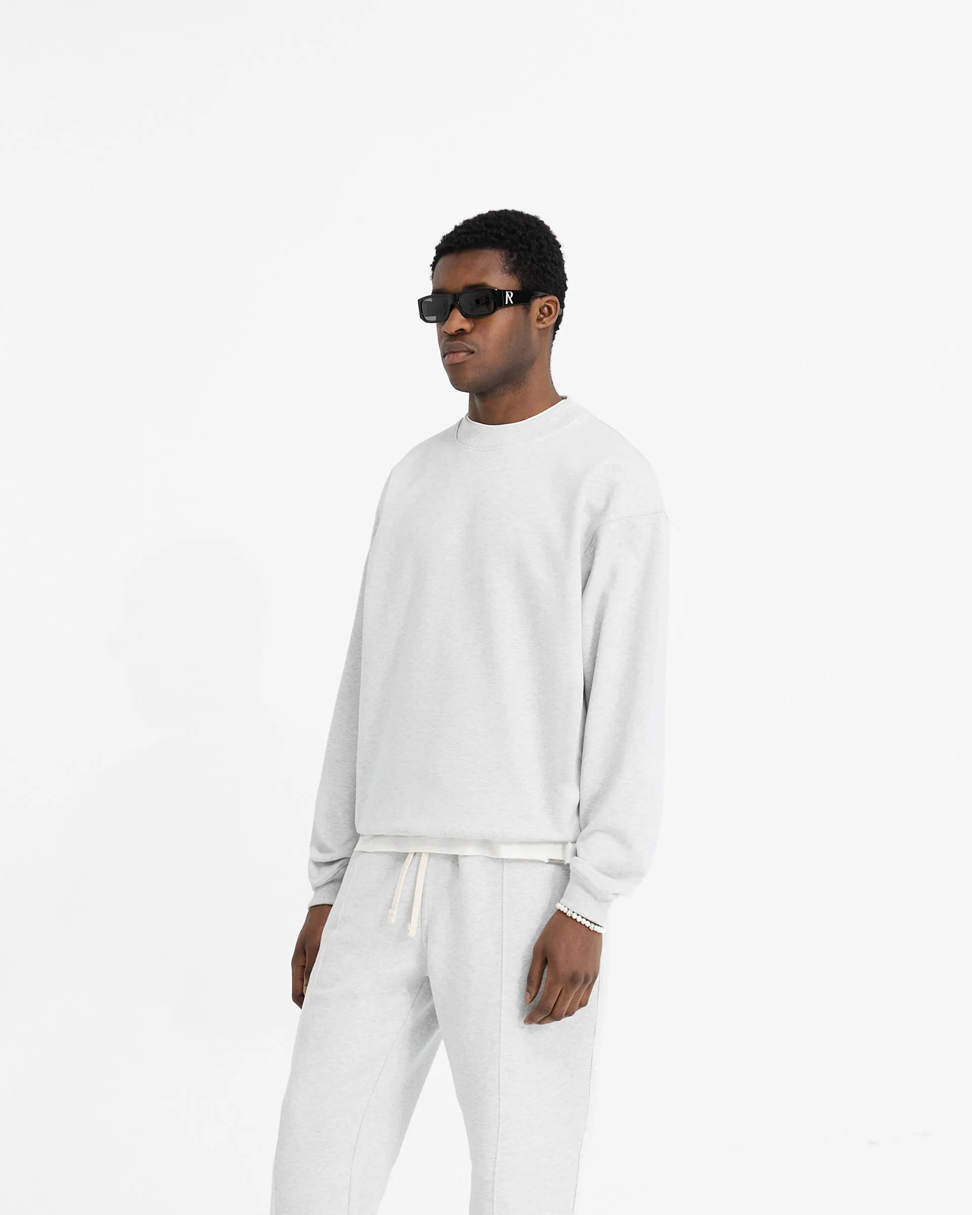 Vintage Look Initial Oversized Sweater - Ice Grey Marl