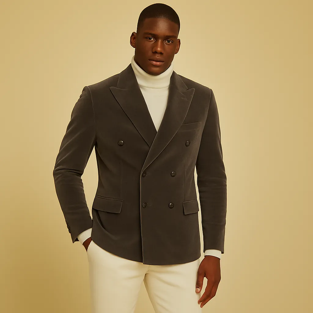 Inserch BL- 502 Dobuled Breasted Blazer Grey Collar Stabilization System