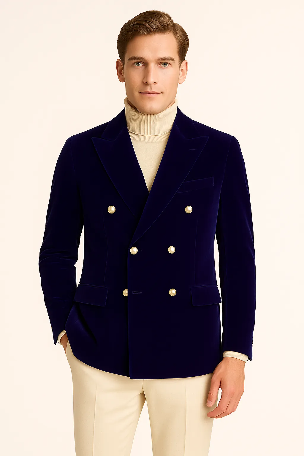 Inserch BL- 502 Dobuled Breasted  Blazer Royal Blue Tear Resistant Weave Fit For Daily